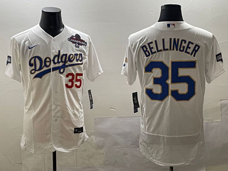 Men Los Angeles Dodgers 35 Bellinger White Gold Elite 2025 Nike MLB Jersey style 8